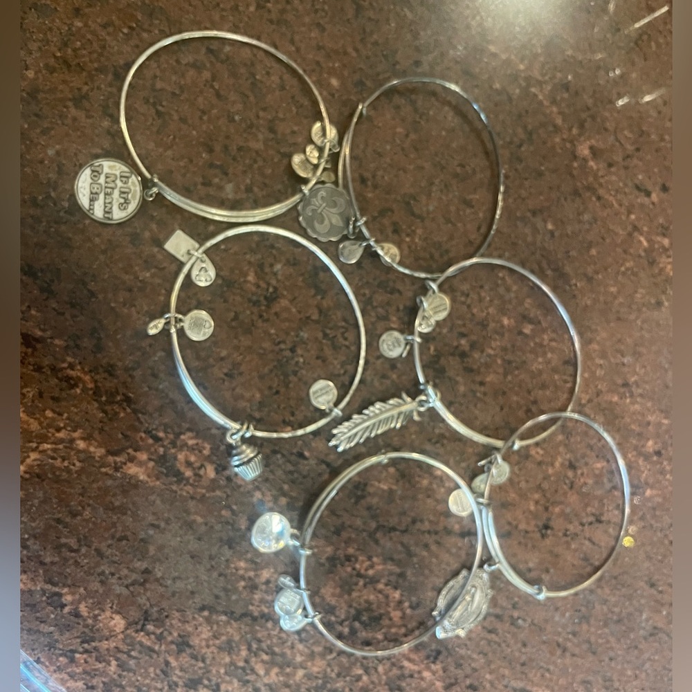 Alex & Ani silver assorted 6 bracelets.